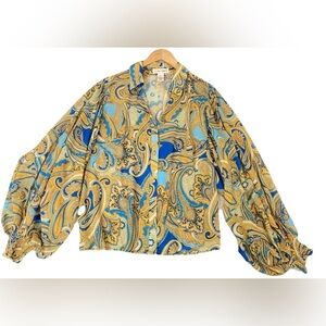 Flying Tomato Large Button Down Shirt Blouse Puff Sleeve Semi Sheer Tunic